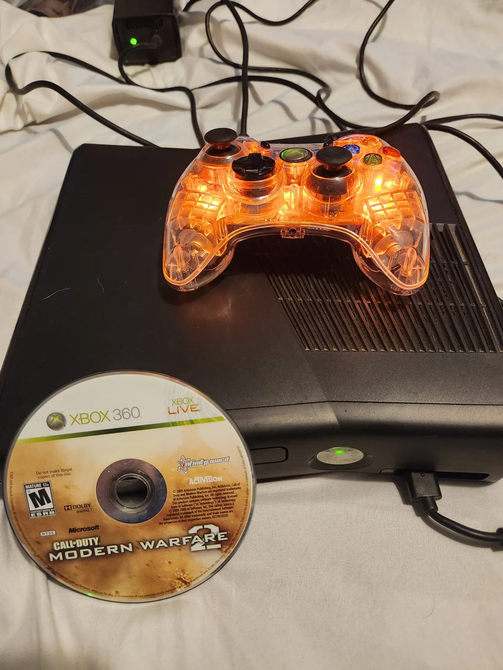 Xbox 360 Console Bundle with Orange LED Controller and Modern Warfare Disc